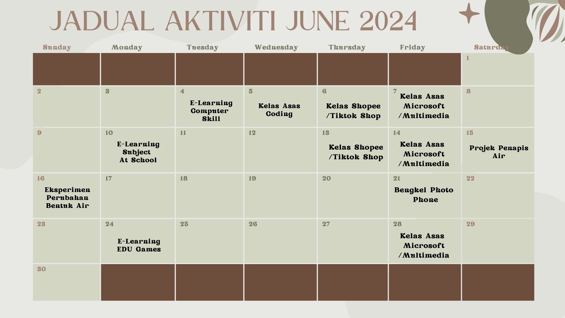 JADUAL AKTIVITI JUNE