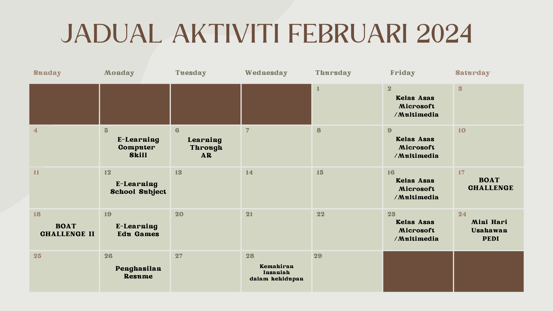 JADUAL AKTIVITI FEBRUARI 2024